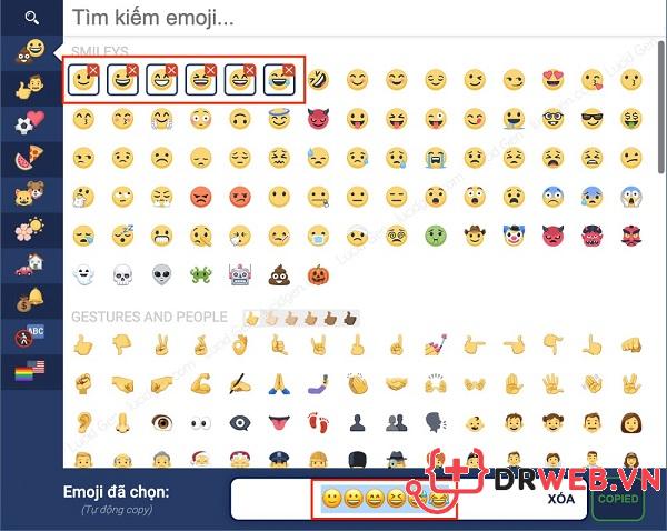 chèn Emoji Facebook vào bài viết thông qua bảng chọn nhanh