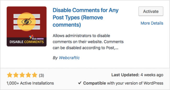 Disable Comments For Any Post Types